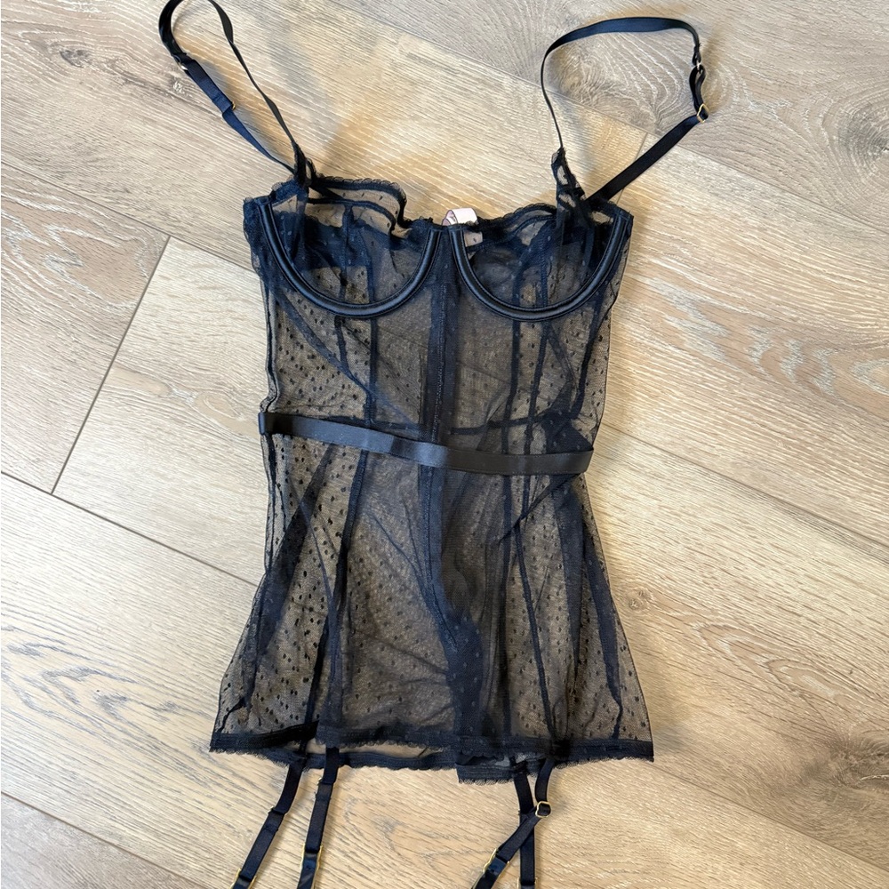 Victoria's Secret Black Sheer Lace Chemise